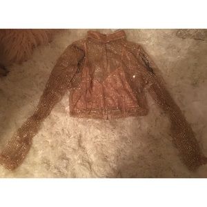 Sparkle High Neck Sheer Crop Top